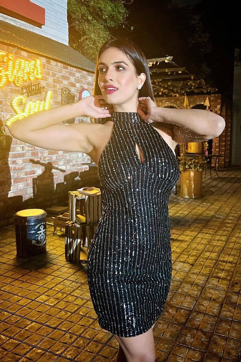 Black Sequinned Cocktail Dress - Starin