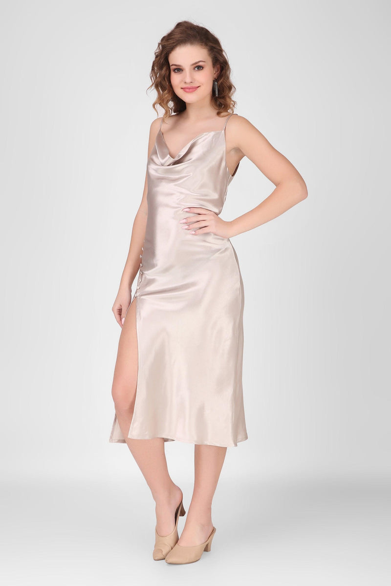 Buttoned Satin Dress - Silver - Starin