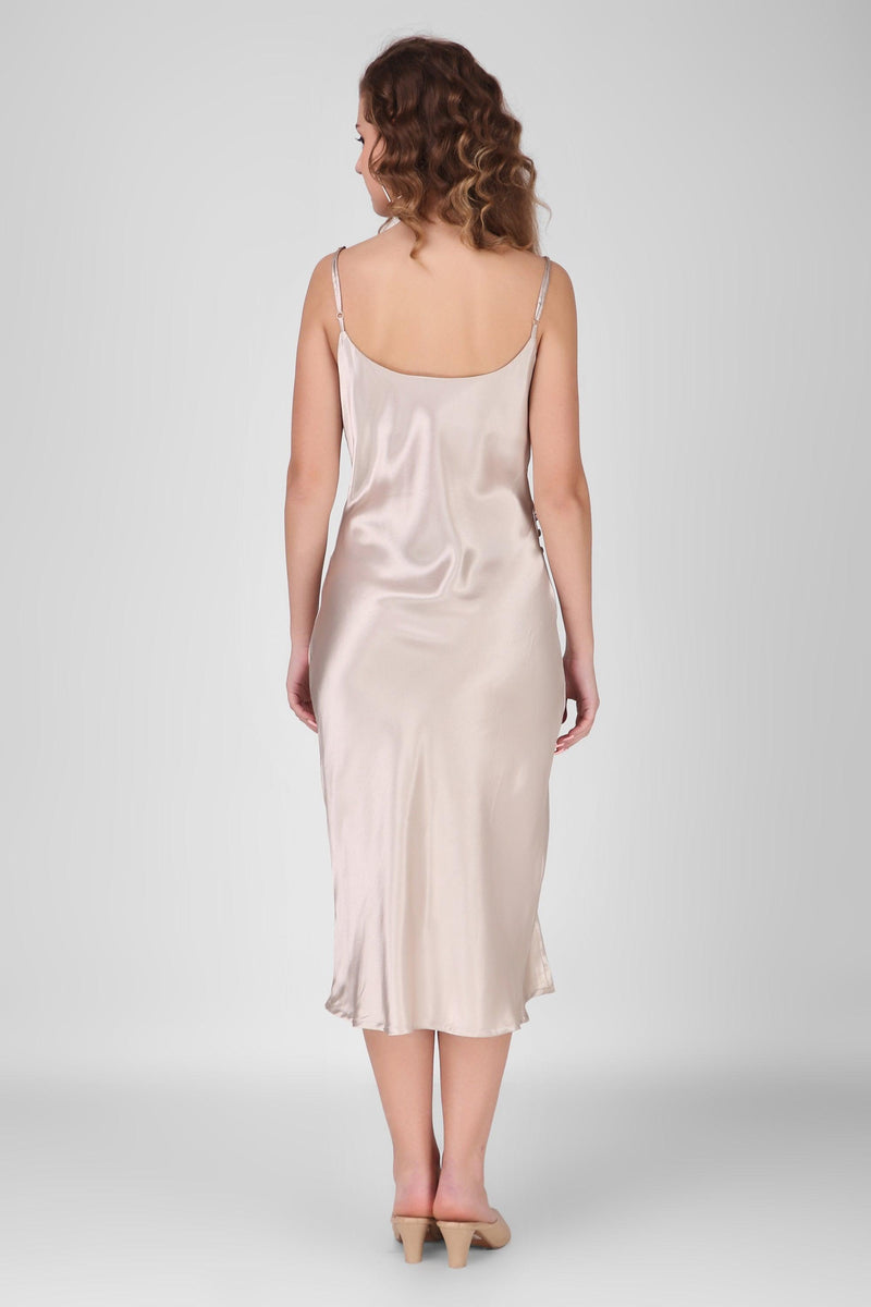 Buttoned Satin Dress - Silver - Starin