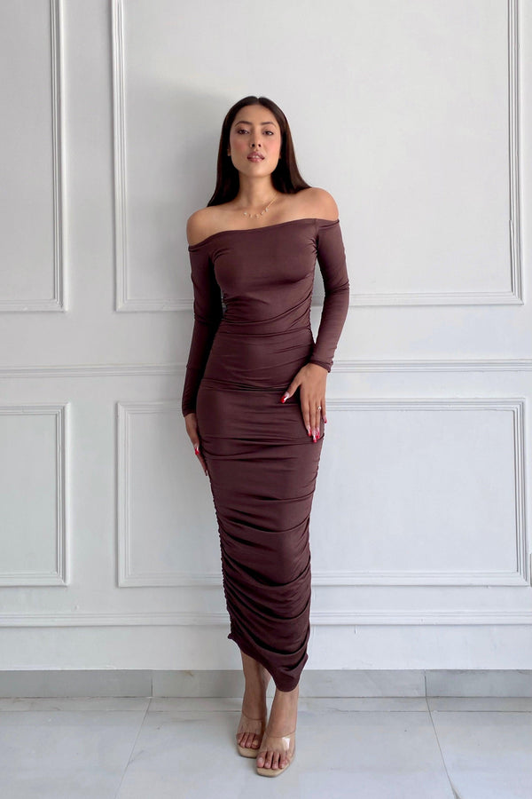 Ruched Dress - Chocolate - Starin