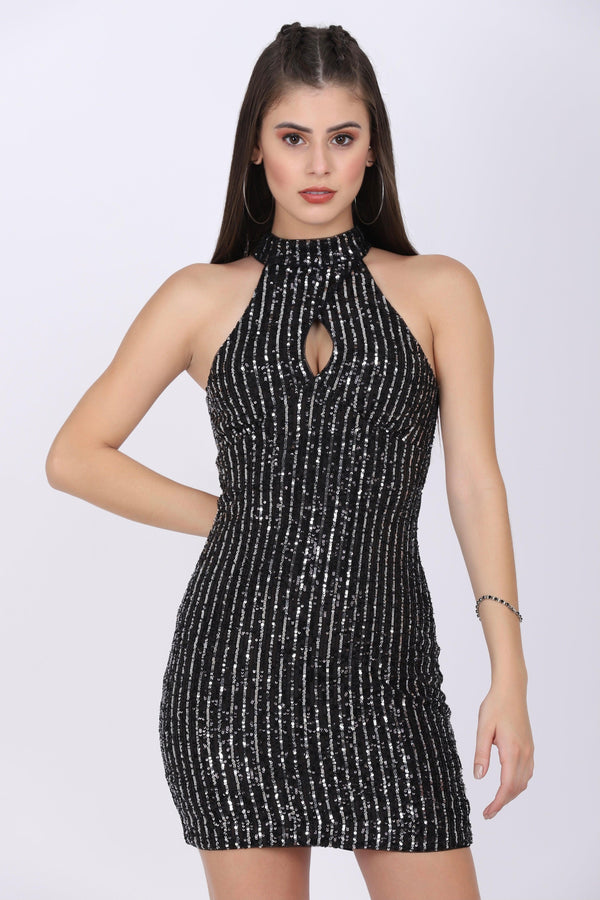 Black Sequinned Cocktail Dress - Starin